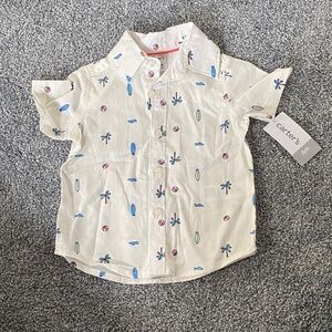 Carter's Cream and Blue Patterned Button Down Shirt